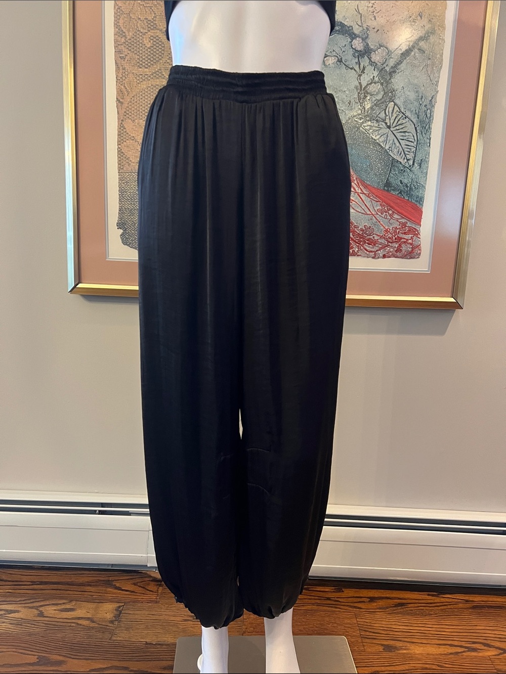 Aqua Black Elastic-Waist Harem Pants